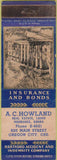 Matchbook Cover - AC Howland Real Estate Insurance Oregon City OR