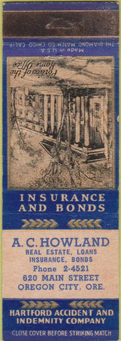 Matchbook Cover - AC Howland Real Estate Insurance Oregon City OR
