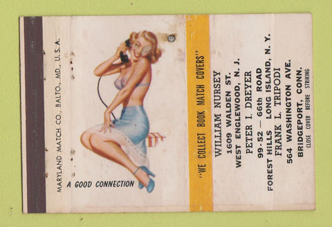 Matchbook Cover Match Collectors Bridgeport CT Long Island pinup WEAR 40 Strike