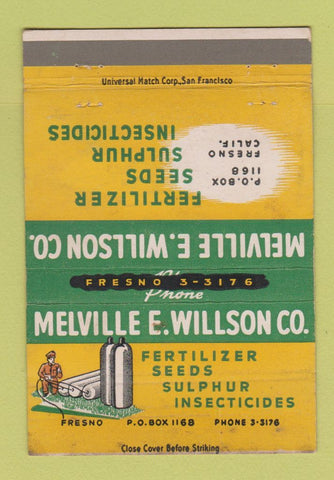 Matchbook Cover - Melville Wilson Fertilizer Seeds Fresno CA 40 Strike