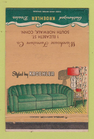 Matchbook Cover - Kroehler Furniture South Norwalk CT 40 Strike