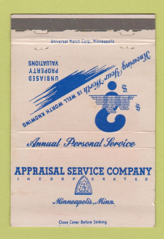Matchbook Cover - Appraisal Service Company Minneapolis MN 40 Strike
