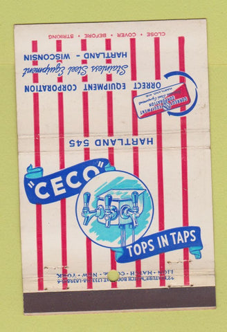 Matchbook Cover - Ceco Taps Correct Equipment Hartland WI 22 Strike Feature