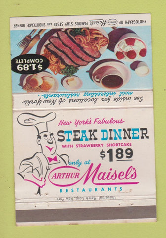 Matchbook Cover - Arthur Maisel's Restaurant New York City 40 Strike