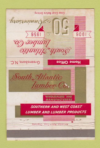Matchbook Cover - Southern Atlantic Lumber 1956 Greensboro NC WEAR 40 Strike