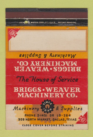 Matchbook Cover - Briggs Weaver Machinery Dallas TX 40 Strike