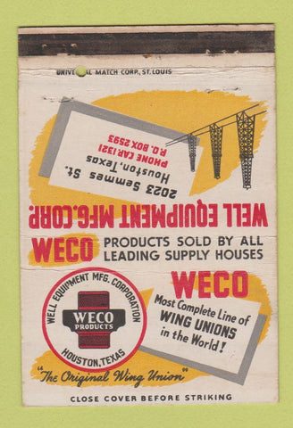 Matchbook Cover - Weco Well Equipment Houston TX 40 Strike