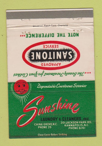 Matchbook Cover - Sunshine Laundry Cleaners Kannapolis NC 40 Strike