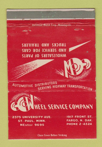 Matchbook Cover - Wheel Service Company Fargo ND St Paul MN 40 Strike