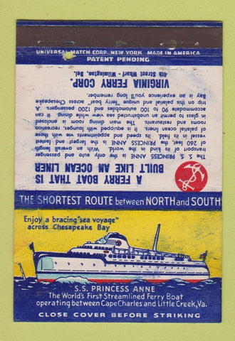 Matchbook Cover - Virginia Ferry Company SS Princess Ann Wilmington DE 40 Strike