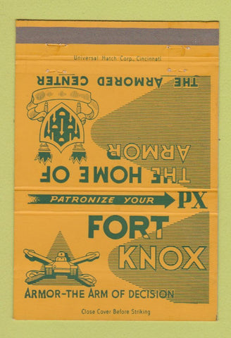 Matchbook Cover - Fort Knox Armored Center PX KY 40 Strike