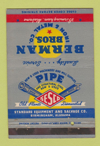 Matchbook Cover - Berman Bros Iron Metal Birmingham AL 40 Strike