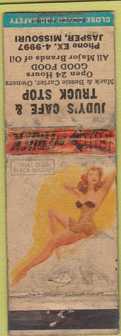 Matchbook Cover - Judy's Cafe Truck Stop Jasper MO pinup POOR