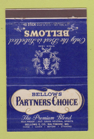 Matchbook Cover - Bellows Partners Choice Liquor Baltimore MD 40 Stick