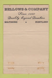 Matchbook Cover - Bellows Partners Choice Liquor Baltimore MD 40 Stick
