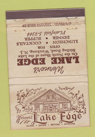 Matchbook Cover - Werner's Lake Edge Watchung NJ WEAR 40 Stick