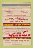 Matchbook Cover - Workman Temp Employment Chicago Minneapolis WEAR 40 Strike
