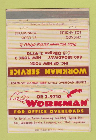 Matchbook Cover - Workman Temp Employment Chicago Minneapolis WEAR 40 Strike