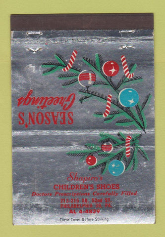 Matchbook Cover - Shapiro's Children's Shoes Philadelphia PA Christmas 40 Strike
