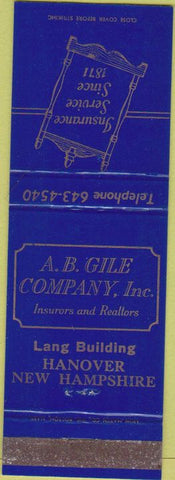 Matchbook Cover - Insurance Service Hanover NH AB Gile