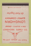 Matchbook Cover - Longhorn Supply Oil Field Houston TX 40 Strike