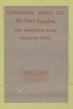 Matchbook Cover - Longhorn Supply Oil Field Houston TX 40 Strike