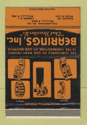 Matchbook Cover - Bearings Inc Camden NJ Reading PA Philadelphia 40 Strike