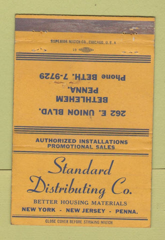 Matchbook Cover - Standard Distributing Bethlehem PA roofing windows 40 Strike