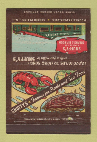 Matchbook Cover - Snuffy's Steaks Seafood Scotch Plains NJ 40 Strike