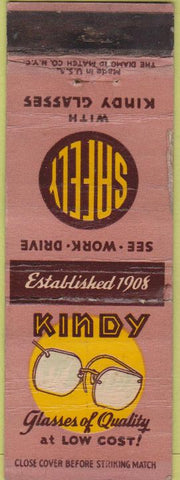 Matchbook Cover - Kindy Optical Glasses Minneapolis MN CREASES WORN