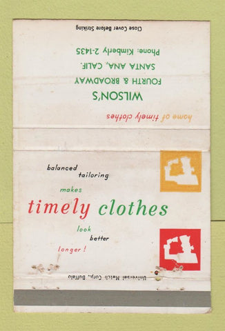 Matchbook Cover - Timely Men's Clothes Wilson's Santa Ana CA WEAR 40 Strike