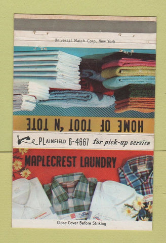 Matchbook Cover - Maplecrest Laundry Plainfield NJ 40 Strike