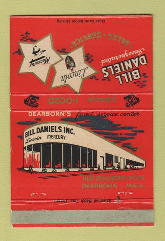 Matchbook Cover - Bill Daniel's Mercury Lincoln Dearborn MI 40 Strike