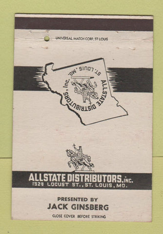 Matchbook Cover - Allstate Distributors St Louis MO liquor 40 Strike