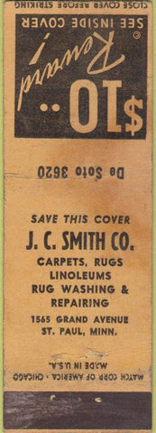 Matchbook Cover - JC smith Carpet Rug cleaning ST Paul MN WORN