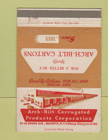 Matchbook Cover - Arch Bilt Cartons Maspeth NY 40 Strike