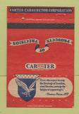 Matchbook Cover - Carbureter Products Cater Carburetor Thomas Paine 40 Strike