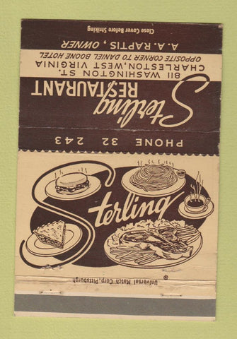 Matchbook Cover - Sterling Restaurant Charleston WV 40 Strike