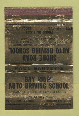 Matchbook Cover - Bay Ridge Driving School Brooklyn NY WEAR 40 Strike