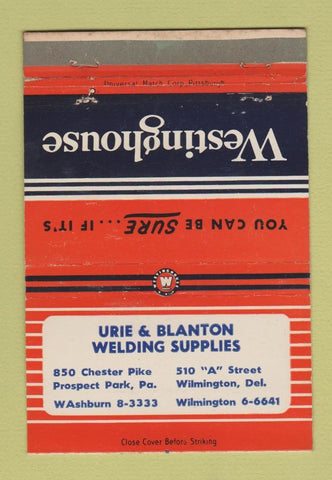 Matchbook Cover - Urie Blanton Welding Westinghouse Wilmington DE 40 Strike