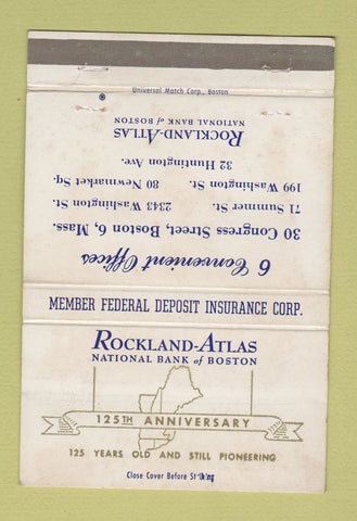 Matchbook Cover - Rockland Atlas Bank of Boston MA WEAR 40 Strike
