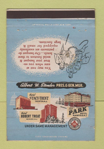 Matchbook Cover - Hotels Stacy Trent Park Newark Plainfield Trenton NJ 40 Strike