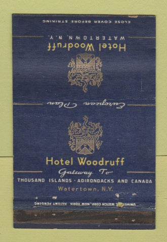 Matchbook Cover - Hotel Woodruff Weatertown NY 40 Strike