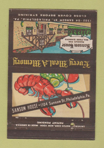 Matchbook Cover - Sansom House Restaurant lobster Philadelphia PA 40 Strike
