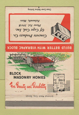 Matchbook Cover - Block Masonry Homes Falmouth MA 40 Strike