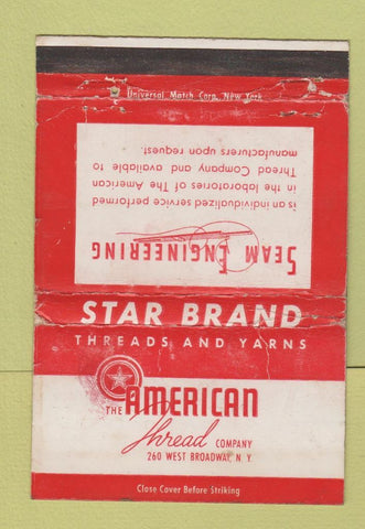 Matchbook Cover - American Thread Company New York City WORN 40 Strike