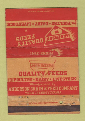 Matchbook Cover - Anderson Feeds York PA 40 Strike
