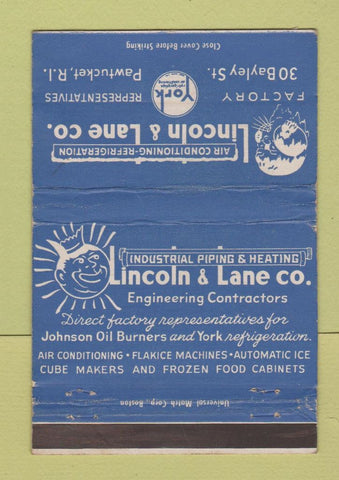 Matchbook Cover - Lincoln Lane Piping Heating Pawtucket RI  40 Strike