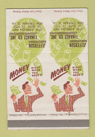 Matchbook Cover - Jefferson Finance New Orleans LA DOUBLE PRINT 40 Strike