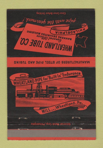 Matchbook Cover - Wheatland Tube Philadelphia PA 40 Strike